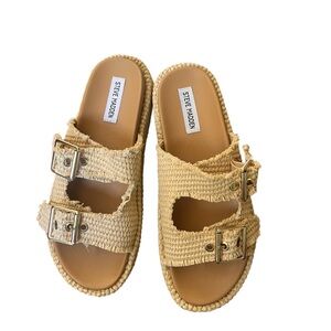 Steve Madden Kerrigan Natural Woven Buckle Platform Slides-NWT Size 11
